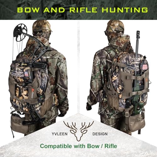 YVLEEN Hunting Backpack, Waterproof Camo Hunting Packs for Men, Durable Large Capacity Hunting Day Pack for Rifle Bow Gun