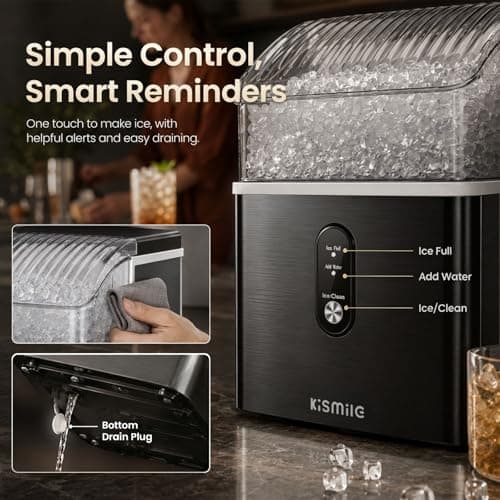 Kismile Nugget Ice Maker Countertop, 35Lbs/24H Pebble Ice Maker with Chewable Pellet ice, First Ice in 7 Mins, Self-Cleaning Ice Machine with Removable Basket for Home & Kitchen(Black)
