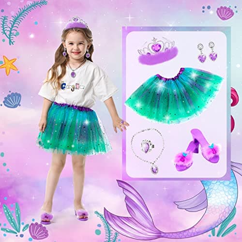 Toddler Dress Up Clothes Shoes Jewelry Set, Princess Costume Include Unicorn Mermaid, Pretend Play for Little Girls Age 3-6 HAMSILY Princess Dress Up for Girl 3 4 5 6 Years Old Birthday Gifts Toys B0B6FTH2HD
