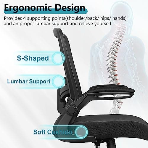 FelixKing Office Chair, Ergonomic Desk Chair Breathable Mesh Chairs Adjustable High Back Lumbar Support Flip-up Armrests, Executive Rolling Swivel Comfy Computer Chairs Home Office Black