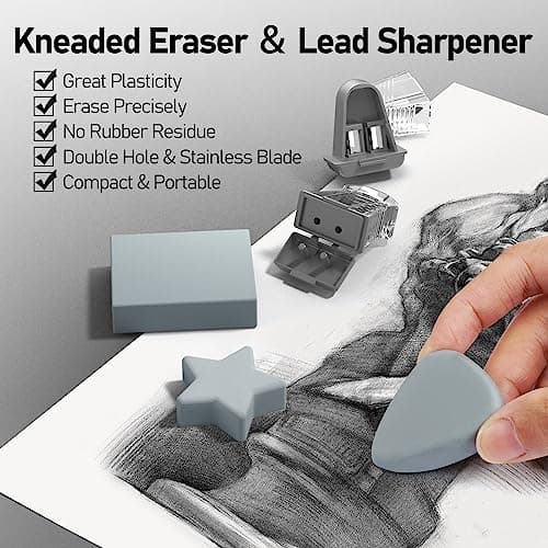 Four Candies 2MM Mechanical Pencil Set with case, Artist Led Pencil Metal Lead Holder with 60PCS Graphite Lead Refill (HB, 2H, 2B, 4B, Color) Kneaded Eraser, Sharpener for Writing, Drawing, Sketching