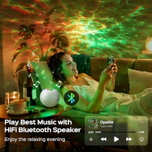 Birthday,Christmas,7 Brightness,Green Star,4 Speed,Bluetooth,Remote,Timer,Teen,Bedroom Decor,Party,Relax,Led Lights,Lava Lamp One Fire Galaxy Projector,15 Colors,Gifts for Girls&Women&Boys,White Noise B0DCYLKPWB
