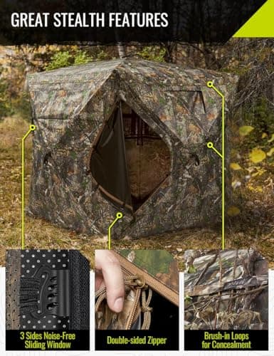 TIDEWE Hunting Blind 270°See Through with Carrying Bag for Turkey Hunting, Pop Up Ground Blinds, Portable Resilient Hunting Tent