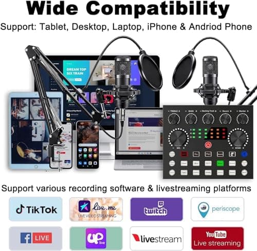 Podcast Equipment Bundle for 2, V8s DJ Mixer Voice Changer with BM-800 Podcast Microphone Bundle - Studio Condenser Microphone Perfect for Podcasting, Recording, Singing, Streaming and Gaming