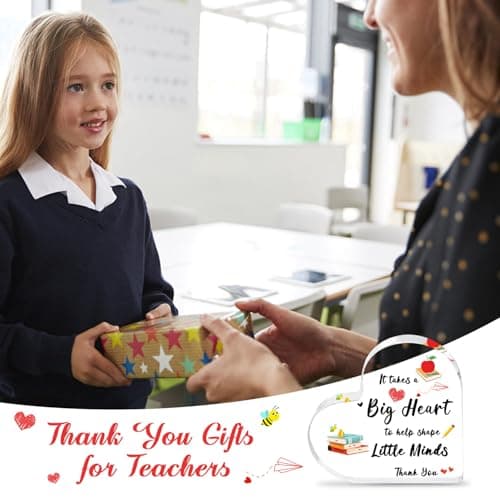Teacher Valentine Gift, Valentines Day Gifts for Teachers - Acrylic Heart Shape Teachers Plaque 4×4 in, Teacher Retirement Gifts for Women Men, End of Year Thank You Teacher Keepsake