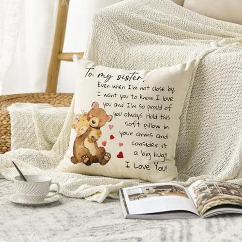 AVOIN colorlife to My Sister Throw Pillow Cover, 18 x 18 Inch Christmas Sister's Gift Lady Girls Birthday Cushion Case from Sister Brother