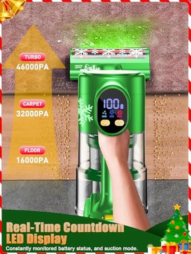 Cordless Vacuum Cleaner, 46Kpa//500W/55Mins Vacuum Cleaners for Home, Self-Standing Stick Vacuum, LED Display & Anti-Tangle, Lightweight Rechargeable Vacuum for Carpet, Floor