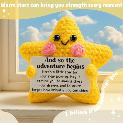 Crochet Star Graduation Gift, New Job & Good Luck Keepsake, Farewell & Moving Gift for Coworker Friend, Motivational Desk Decor for Student, Congratulations for New Adventure B0FQCBMF9V
