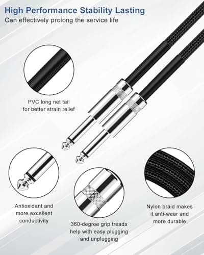 Aqdocvf Guitar Cable, Guitar Cord 10ft AMP Cord for Bass & Electric Guitars/Keyboard/Mandolin TS 1/4 Inch Instrument Cable, Pro Audio Straight Angle Black