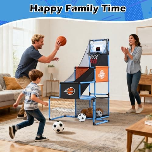 2 in 1 Basketball Arcade Game & Soccer Goal for Kids, Adjustable Kid Basketball Hoop with 6 Balls and Pump, Indoor Outdoor Games for Kid Toys for 3-12 Year Old Kids Birthday Gifts for Boys Girls