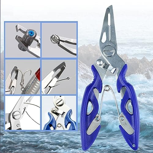 Fishing Pliers, Stainless Steel Fish Hook Remover 2PCS, Multi-Function Fishing Line Cutter Split Ring Opener, Fishing Braid Scissors Gear Accessories Fish Gripper with Lanyard Fly Fishing Tool