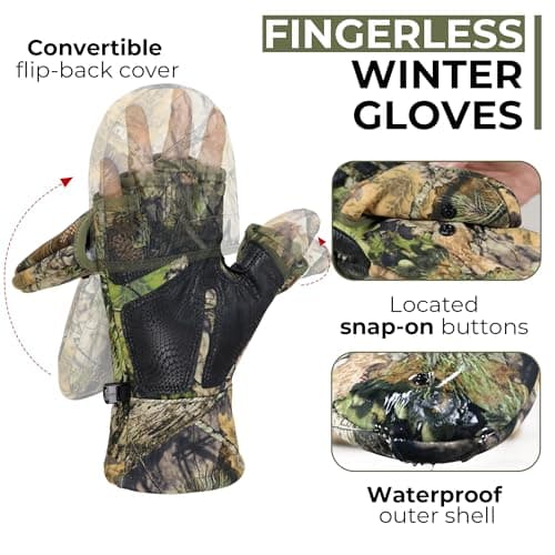 HANDLANDY Cold Winter Weather Fishing Gloves for Men and Women,Fingerless Gloves Convertible Flip Top Mittens