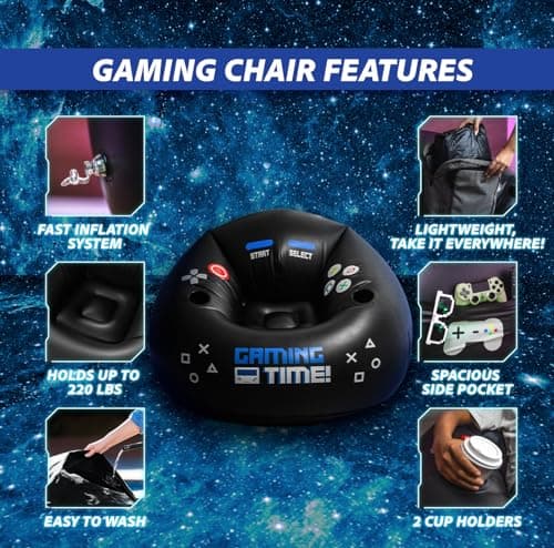 Inflatable Gaming Chair for Kids & Teens with Cup Holders and Side Pocket - This Air Gaming Bean Bag Chairs for kids is The Perfect Furniture for Gamer Room Decor - Perfect Gaming Stuff for boys 4-12