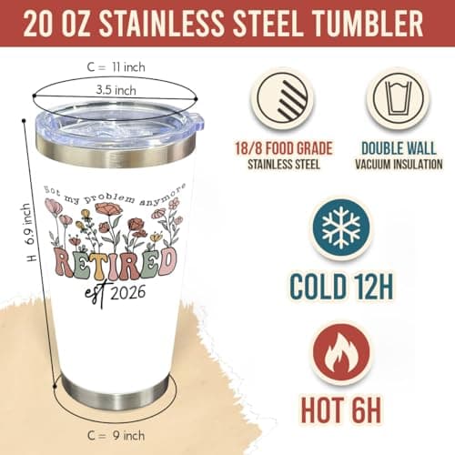 Happy Retired Farewell Party Gift for Coworker, Teacher, Nurse, Boss or Friend, Funny Stainless Steel Mug Coffee Retirement Gift for Woman 2026, Retired Tumbler, Not My Problem Anymore Cup B0D1FV94BK