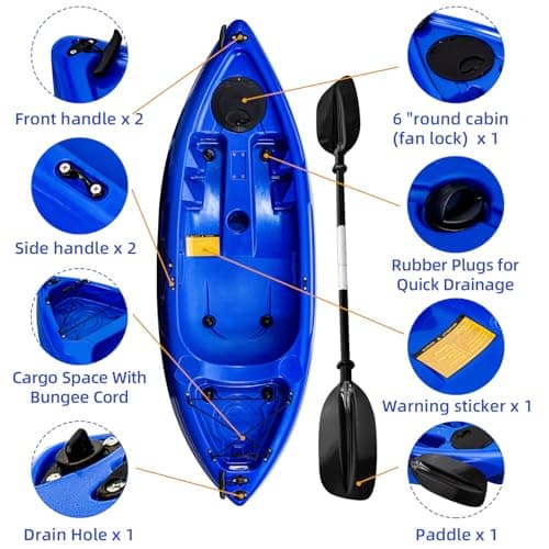 Fishing Kayaks, 12.4FT, 2-3 Person Sit on Top Kayak for Adults with Paddle & Comfortable Seat, Capacity of 600LBS, Hard Shell Recreational Ocean Kayak Boat