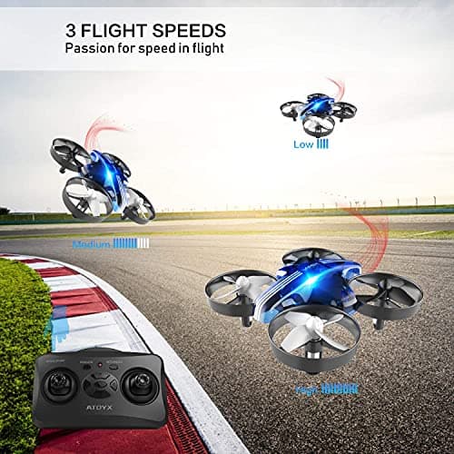 Mini Drone for Kids & Beginners, Indoor RC Nano Helicopter Quadcopter with Auto Hovering,3D Flips,Portable Hand Operated, Birthday＆ Children's Day Gift for Boys and Girls,Headless Mode & Remote Control,Blue.4-blade design-ATOYX