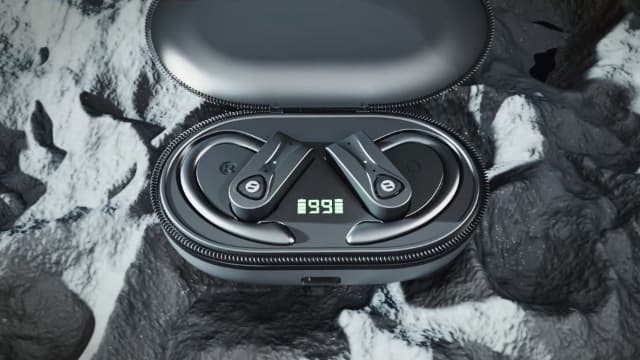 Bluetooth Headphones Noise Canceling 4 Mics Clear Call Stereo Bass Sound 60H Playtime Wireless Charging Case Over Ear Earphones LED Digital Display Headset with Earhooks for Sports Running Workout Gym