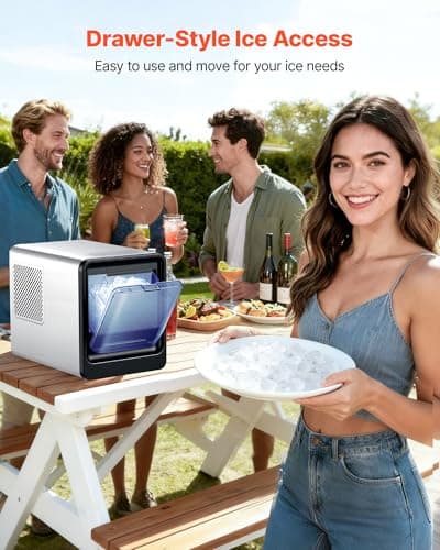VEVOR Countertop Ice Maker, 33 lbs per Day, Self-Cleaning Portable Machine with Scoop, Drawer-Style Ice Access, Nugget Ice-Making Machine with Chewable ICES for Home, Kitchen, Office, Bar & Party