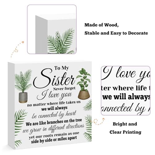 Sisters Gifts from Sister Birthday Gifts for Sister Engraved Wooden Block Sign Desk Table Decor Sign for Sister Christmas Thanksgiving Valentines Day Mothers Day Gift for Sister