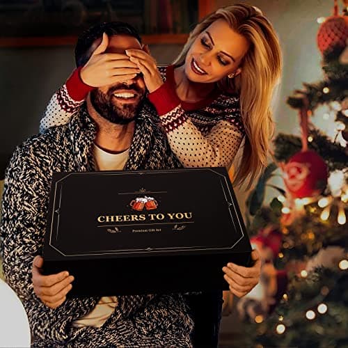 Beer Gifts for Men, Gift Basket for Beer Lovers, Gifts Box for Dad Husband Boyfriend Grandpa, Anniversary Wedding Birthday Gifts for Him incl. Beer Glass Bottle Opener Coaster Keychain