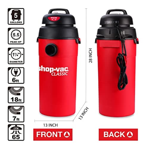 Shop-Vac 5 Gallon 5.5 Peak HP Wet/Dry Vacuum, Wall Mountable Compact Shop Vacuum with 18+7Ft Long Hose & Attachments, Ideal for Jobsite, Garage, Car & Workshop. 9522236