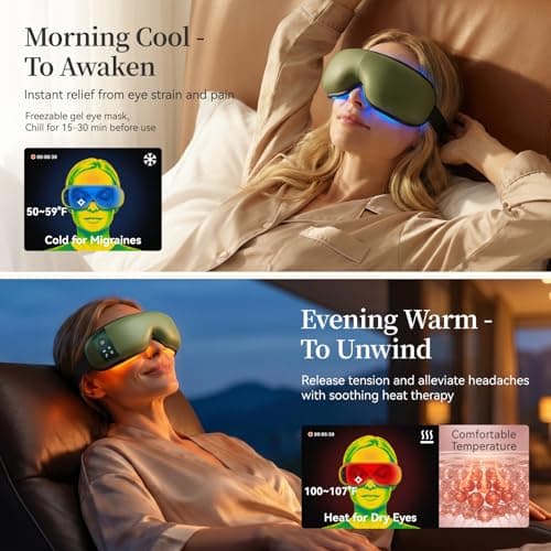 35dB, Lightweight Eye Massager, Gift for Women Husband, for Home, Office, and Travel ReliefRX Ultra-Quiet Eye Massager with Heat and Cooling, Sage Green B0GJ3CPT77