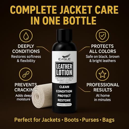 Eagle Leather Jacket Conditioner- Leather Lotion with Cloth for Boots, Jackets, Purses, Handbags & Bags – Lanolin & Natural Oils to Clean, Condition, Restore & Protect All Leather Colors