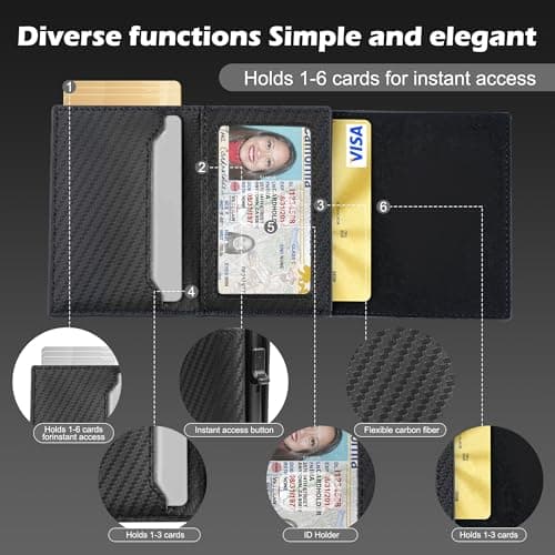 GRALEON Card Wallet for Men,Slim Minimalist Wallet 10-14 Cards,Smart Pop Up Wallets with Money Clip& ID Window,RFID Front Pocket Credit Card Holder, Gifts for Men（Carbon Fiber）