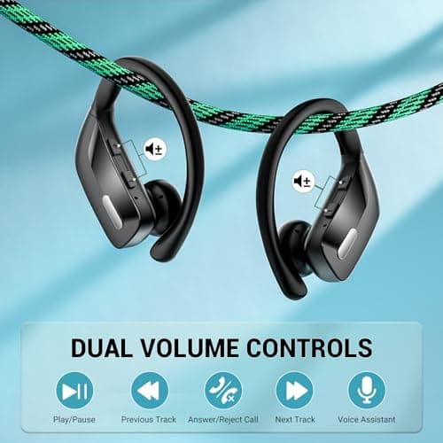 occiam Sport Wireless Earbuds Bluetooth Headphones 80hrs Playtime Deep Bass Ear Buds with Earhook Noise Cancelling Mic Waterproof Earphones for Workout Running Black