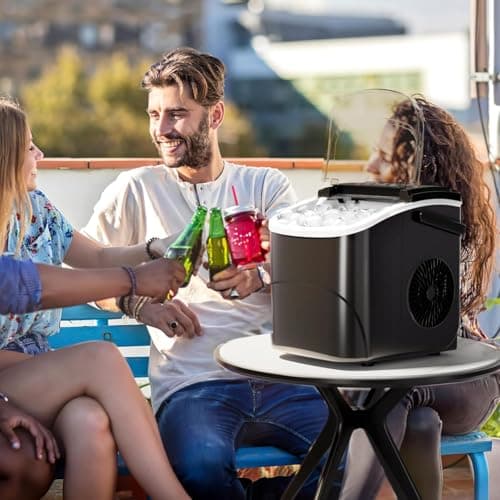 Kismile Ice Maker Countertop with 8 Bullet Ice in 6 Mins, Compact Countertop Design, Portable and Simple One-Touch Operation Efficient for Home/Office Use（Grey）