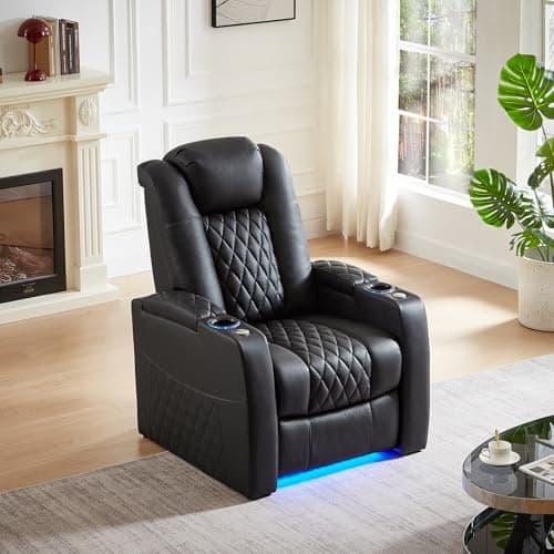 comfiroom Leather Home Theater Seating, Classic Series Game Seats Movie Theater Chairs Recliner Sofa with Type-C USB Charger Port, Bedroom Sofa Chair for Living Room (Black, Row of 1)