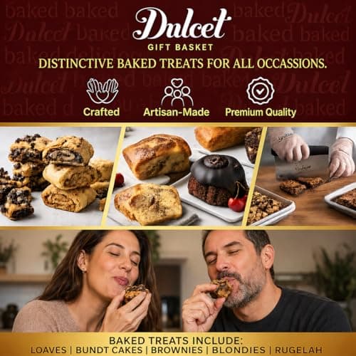 Dulcet Gift Basket - Beautiful Designed Box with Magnetic Closing Clasp - Gift Basket with Freshly Baked Gourmet Goods Each Individually Wrapped - Personalized Notes Included.