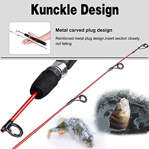 PLUSINNO Ultralight Winter Ice Fishing Rod Reel Combo 26/27/28 inch. Medium Light Fast Action Multi-Species Spinning Ice Fishing Pole Tackle Walleye Perch Panfish Bluegill-PP