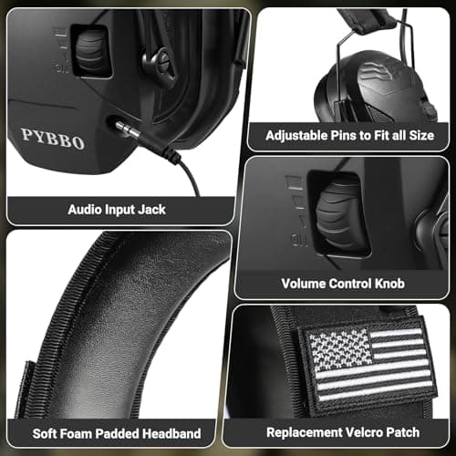 PYBBO Shooting Ear Protection with Gel Ear Pads, NRR 23dB Active Noise Reduction & 3X Sound Amplification Gun Range Earmuffs