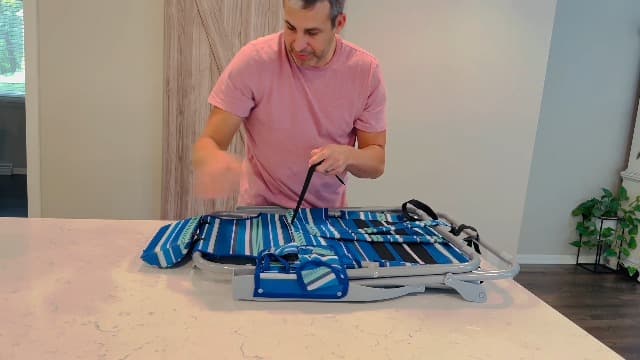 Yestomo Beach Chairs for Adults Heavy Duty, Compact Portable Lay Flat Folding Chair with Backpack Straps and Large Cooler Pouch, Support to 350LBS (Stripes_Blue&Cyan)