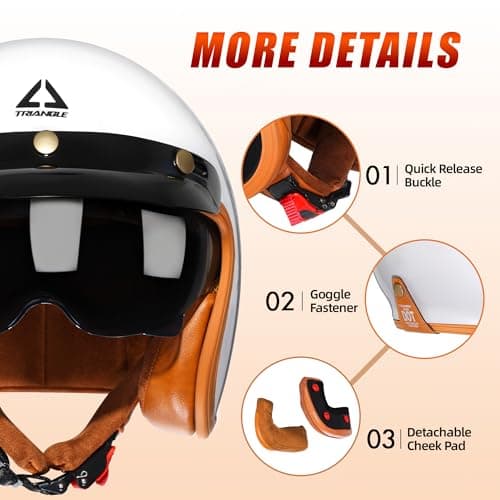 TRIANGLE 3/4 Motorcycle Helmet,Retro Open Face Adults Helmets with Visor,Half Face Moped Helmet for Men & Women,DOT Approved Helmets for Cruiser Scooter(XXL)