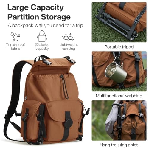 mixi Travel Backpack for Women Men, 18 Inch Carry On Laptop Backpack Flight Approved fits 16'' Laptop, Lightweight Waterproof Hiking Backpack Travel Outdoor Business Casual Daypack, Brown