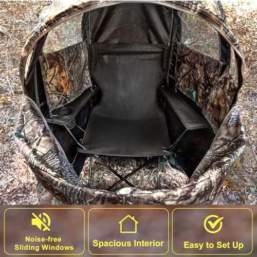 Hunting Blinds with Chair Pop Up Ground Blinds with Carrying Bag Portable 1-Person Hunting Tent for Deer & Turkey Hunting