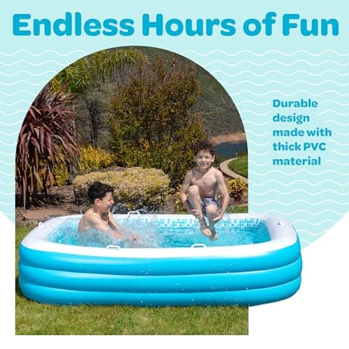 Premium Large Inflatable Pool with Soft Floor, Handles and Drain for Adults and Kids, 90"x60"19" Durable Blow Up Outdoor Swimming Pool for Backyard, Summer Gift, Family Size Kids Pool