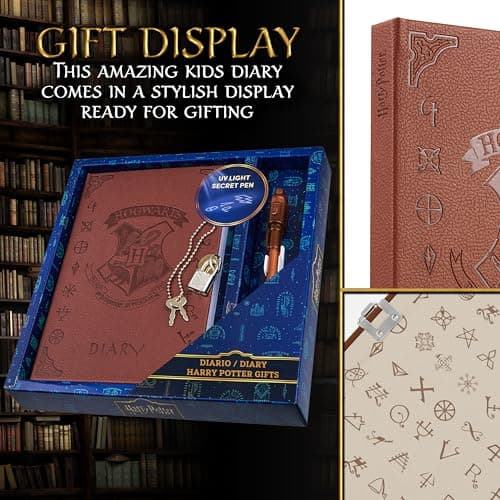 Harry Potter Lockable Diary with UV Invisible Ink Pen for Kids, Teens, Secret Journal with Key, Lined Pages, Stationery Supplies, Gifts for Kids (Brown UV Pen) B07WQY5HWP
