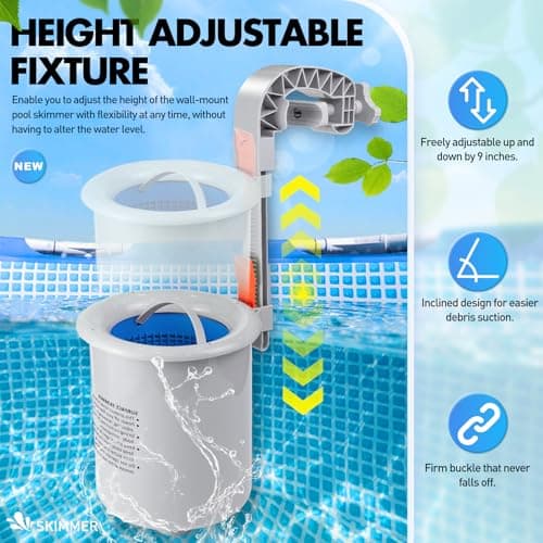 DeeprClean Above Ground Pool Surface Skimmer, Automatic Pool Skimmer for Top of Water, Wall Mount Surface Skimmer with Removable Skimmer Basket, Floating Pool Filter Pool Cleaning Maintenance Kit