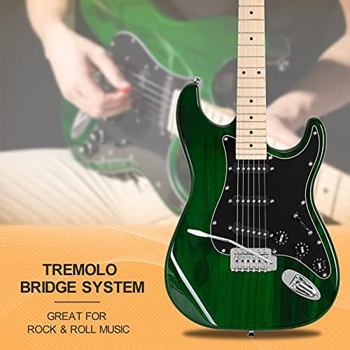 GLARRY Full Size Electric Guitar for Music Lover Beginner with 20W Amp and Accessories Pack Guitar Bag (GREEN, 39" Right Handed)