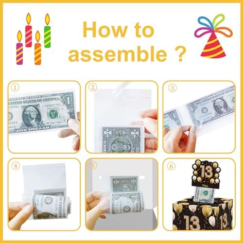 Creative Cash Present with Pulling Design, Includes 35PCS Clear Money Bags for Cash Gifts (Unisex Boys Girls) Azbuk 13th Birthday Money Pull-Out Surprise Box Gift for Teens B0CND59NQR
