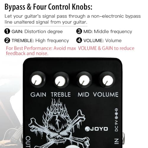 JOYO High Gain Distortion Pedal from AC/DC Crunch to Heavy Metal with Full Range EQ for Electric Guitar Effect - Bypass (JF-04)