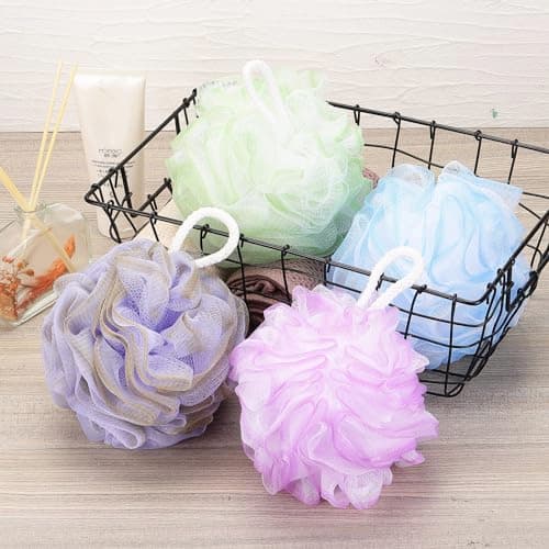 Tbestmax 4 Pack Bath Sponge Pouf Shower Loofah Body Scrubber Exfoliator, 60g/Piece - 4 Colors