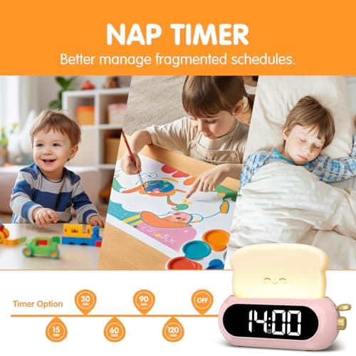 Cute Digital Clock for Bedrooms, Kids Alarm Clocks with Night Light Lamp, 10 Alarm Tones, Adjustable Brightness, Nap Timer, Snooze, Power-off Memory, Bedside Clocks for Girls Kids Teens Birthday Gifts