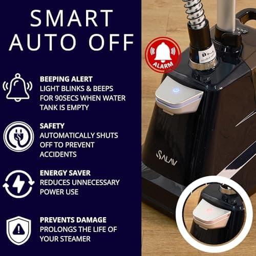 SALAV® Heavy Duty Smart Auto Shut-off Commercial Full-Size Garment Steamer, Beeping Alert when Water Runs out, Foot Pedal Control, XL 3L (101.5 oz) Tank, 1800 watts, 90+min of Continuous Steam, Navy