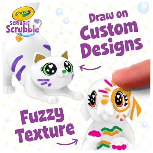 Crayola Scribble Scrubbies Glam Pack (4 Pets), Holiday for Kids, Washable Pet Care Toy, Coloring Animal Craft, Stocking Stuffer Toys for Girls & Boys, 3+