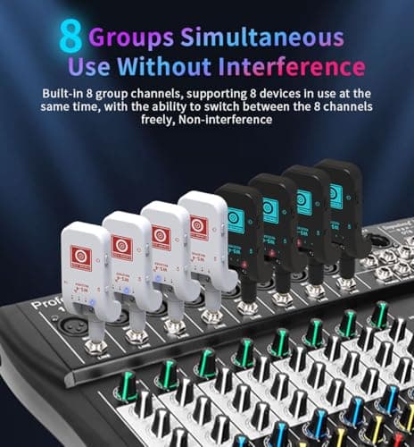 Wireless Guitar System 2.4 GHz with 8 Channels Rechargeable Audio Wireless Guitar Transmitter Receiver for Electric Guitar Bass Electric Wind Instruments,48K/16bit Real-time Transmissio (Black)