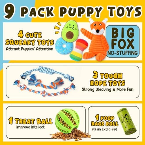 Zeaxuie 9 Pack Luxury Puppy Toys for Teething Small Dogs, Puppy Chew Toys with Cute Squeaky Dog Toys, Ball and More Rope Dog Chew Toys B094XG29MW